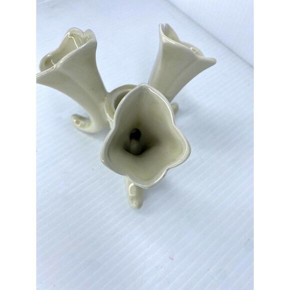Vintage White Ceramic Triple Bud Vase Candle Holder Made In England - Picture 3 of 9